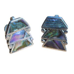 Vintage 925 Sterling Silver Abalone Inlay Screw-Back Earrings